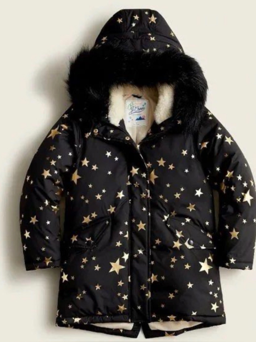 J. Crew Faux Fur Hooded Puffer Winter Coat size medium